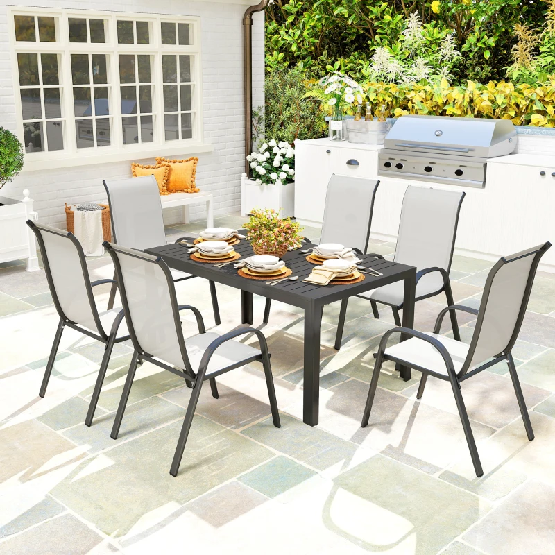 Zestaw Mebli Ogrodowych Outsunny na 6 osób z 6 Staplowalnymi Krzesłami w Kolorze Jasnoszary