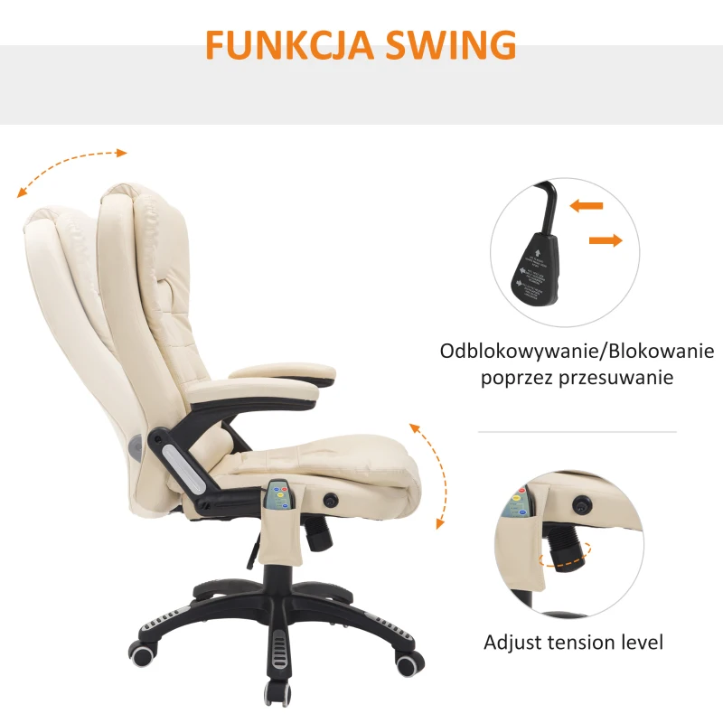 HOMCOM fotel do masażu fotel biurowy fotel obrotowy z funkcja ogrzewania(m-6)