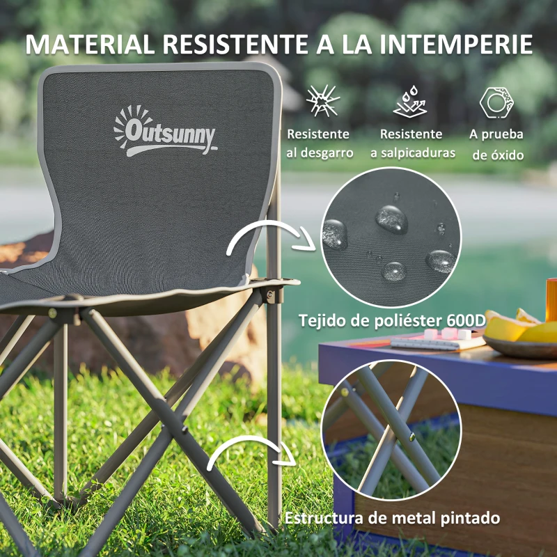Outsunny Conjunto de Mesa y 4 Sillas de Camping Plegables con Bolsillos Laterales y Bolsa de Transporte Estructura Metálica Gris