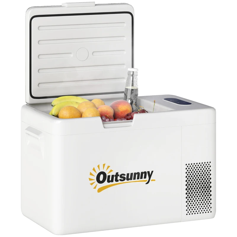 Outsunny 22 Liter Campingkoelkast, Autokoelkast, Koelbox met LED-Licht, AC- en DC-Adapter, Stille Werking, Crèmewit