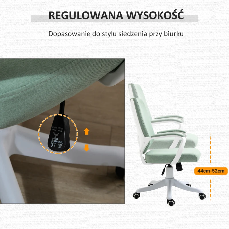 Vinsetto Krzesło biurowe krzesło obrotowe z regulacją wysokości grubo wyściełane poliester kolor zielony + biały(m-4)