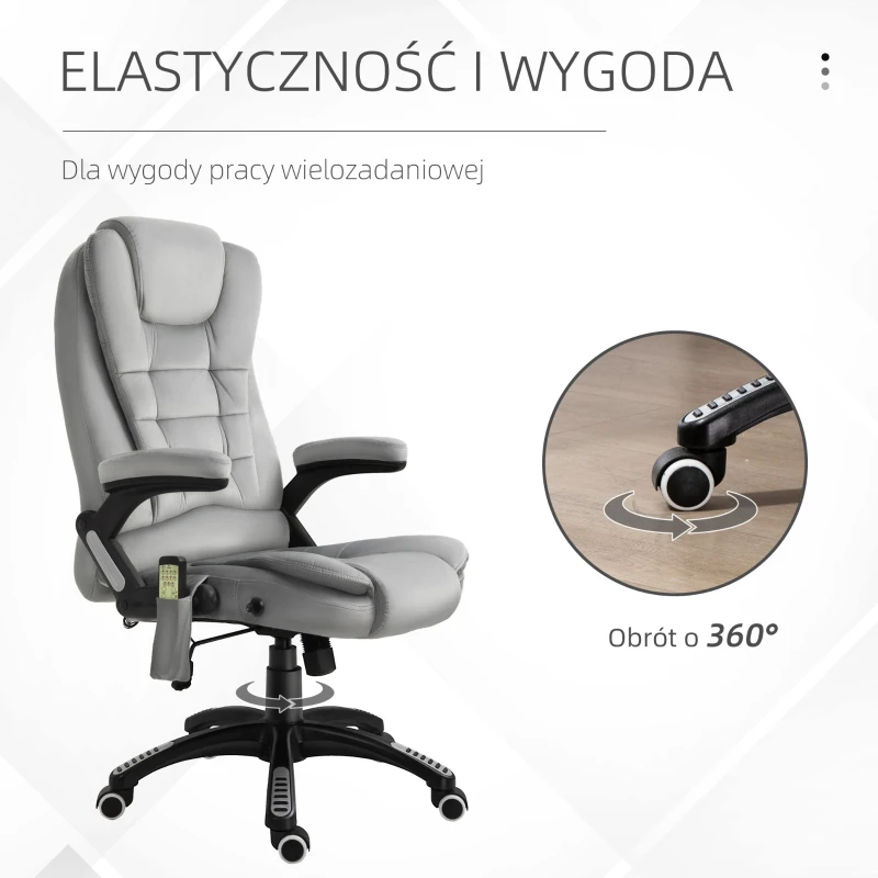Vinsetto fotel do masażu, krzesło biurowe z funkcją masażu, krzesło do gier, fotel biurowy z regulacją wysokości, ergonomiczne krzesło obrotowe, kółka z PU, kolor szary, 67 x 74 x 107–116 cm krzesło dyrektorskie krzesło obrotowe(m-8)