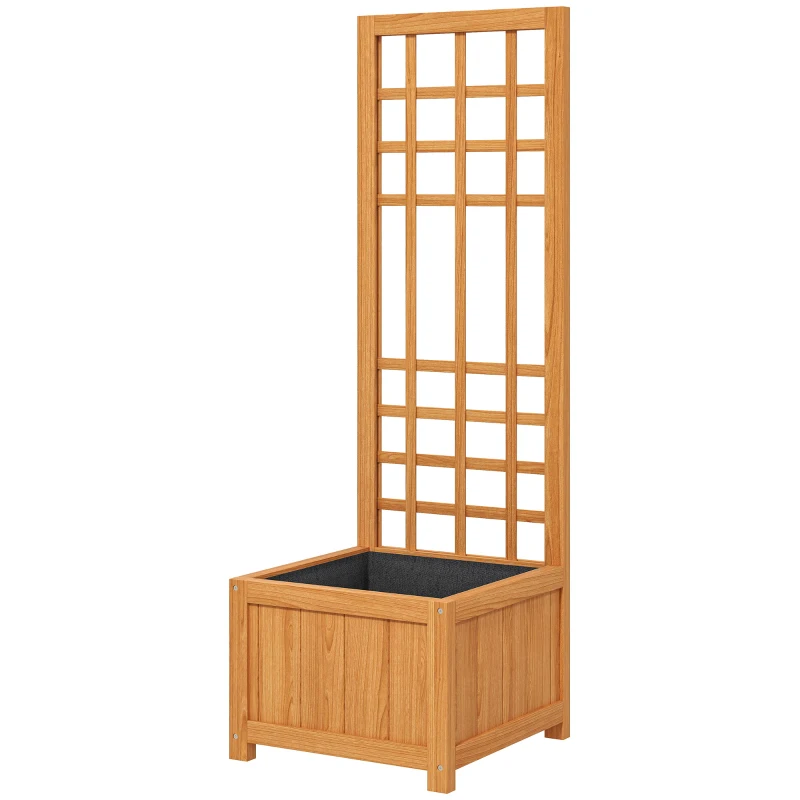 Outsunny Fioriera con Traliccio per Rampicanti con Foro di Drenaggio e Fodera, in Legno, 40x40x120 cm, Marrone