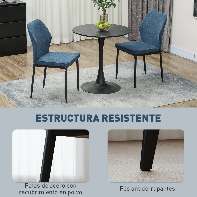HOMCOM Conjunto de 2 Sillas de Comedor con Tapizado de Terciopelo Sintético Respaldo Curvo y Patas de Acero 45x57x86 cm Azul