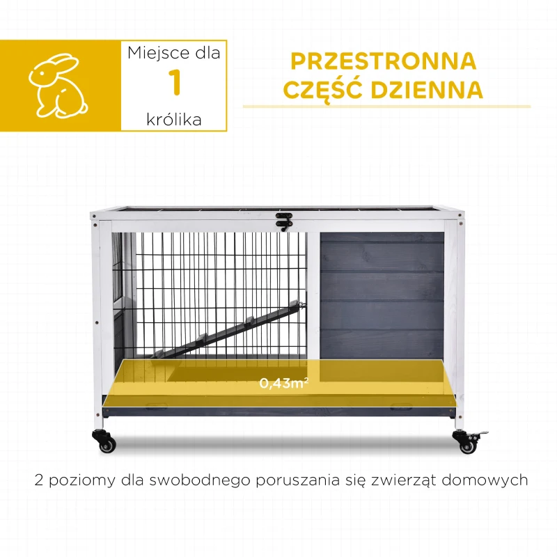 PawHut Klatka dla małych zwierząt na kółkach Klatka dla małych zwierząt Domek dla małych zwierząt Drewno jodłowe Ciemnoszara