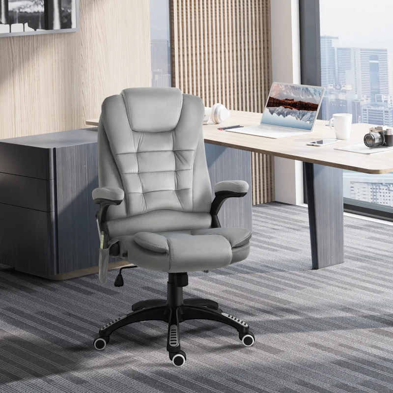 Vinsetto fotel do masażu, krzesło biurowe z funkcją masażu, krzesło do gier, fotel biurowy z regulacją wysokości, ergonomiczne krzesło obrotowe, kółka z PU, kolor szary, 67 x 74 x 107–116 cm krzesło dyrektorskie krzesło obrotowe(m-10)