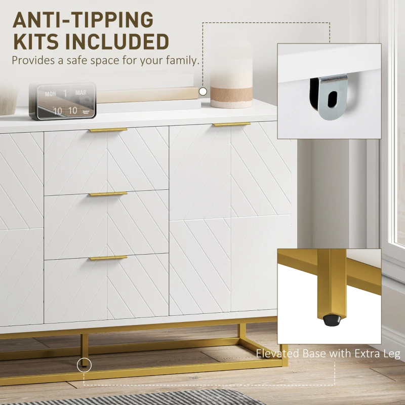 HOMCOM Sideboard with 3 Drawers and Adjustable Shelves for Living Room - White