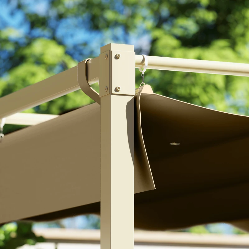 Outsunny Pergola de jardin 3 x 3m avec toit rétractable et fixation magnétique, auvent de protection solaire, UPF30+, kaki
