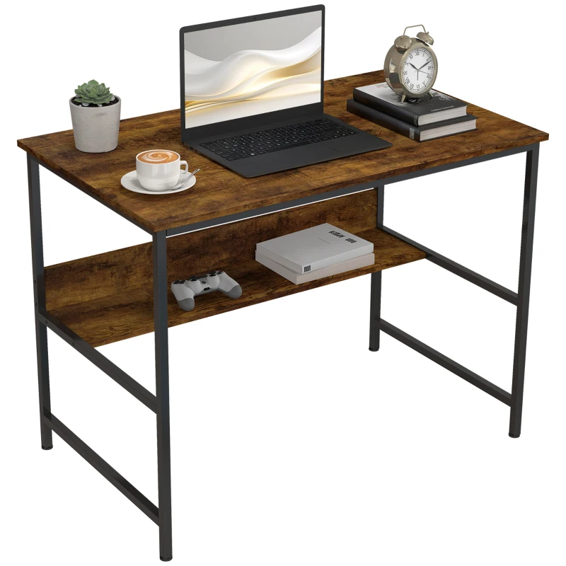 HOMCOM 2-Tier Computer Desk, 100 x 60 cm, Rustic Brown