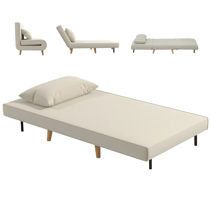 HOMCOM Sillón Cama Plegable con Respaldo Ajustable en 6 Posiciones Almohada Acolchada Carga 350 kg 94x78x80 cm Crema