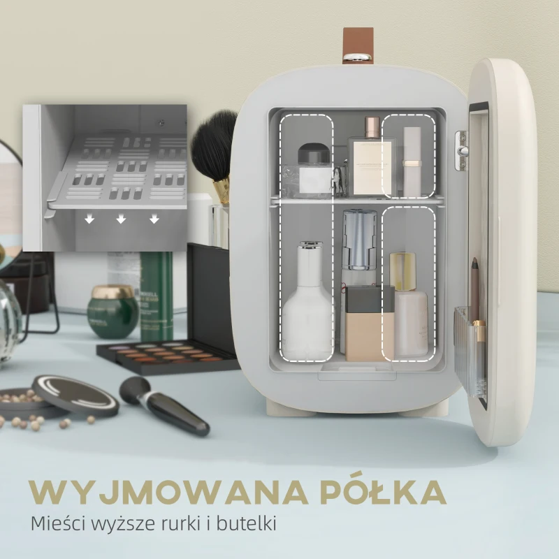 HOMCOM Mini Lodówka Lodówka Beauty Fridge, 4 L Pojemność, 20,3 x 26,3 x 28 cm, Kremowy(m-5)