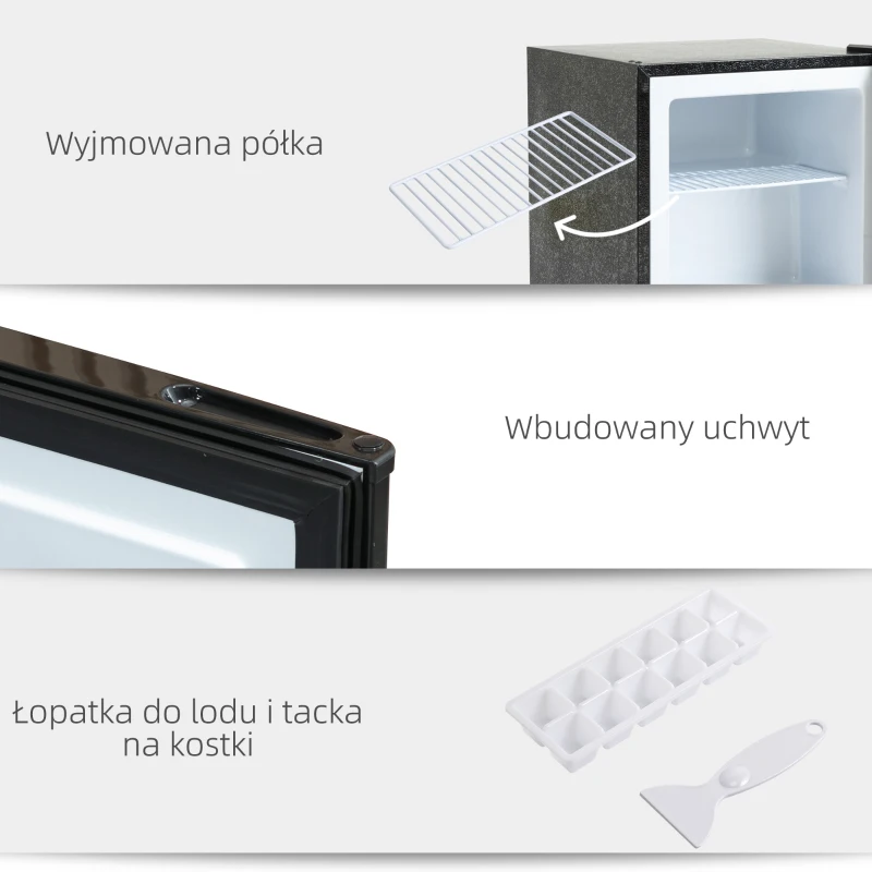 HOMCOM Minizamrażarka minilodówka lodówka kempingowa, 35 l, czarna, 47 x 44,2 x 48,8 cm