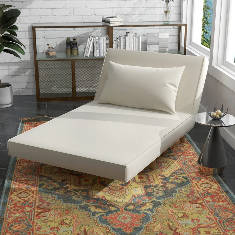 HOMCOM Sillón Cama Plegable con Respaldo Ajustable en 6 Posiciones Almohada Acolchada Carga 350 kg 94x78x80 cm Crema