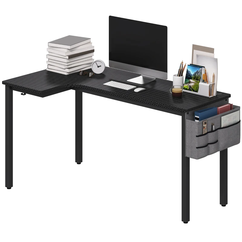 HOMCOM L-Shaped Computer Gaming Desk with Fabric Bag, Hooks and Cable Management, 145 x 81 x 76cm - Black