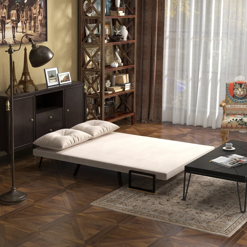 HOMCOM Sofa z funkcją spania, 2-osobowa sofa z aksamitną powłoką, funkcja spania, w zestawie 2 poduszki, aksamitny odcień, naturalny + beżowy + czarny