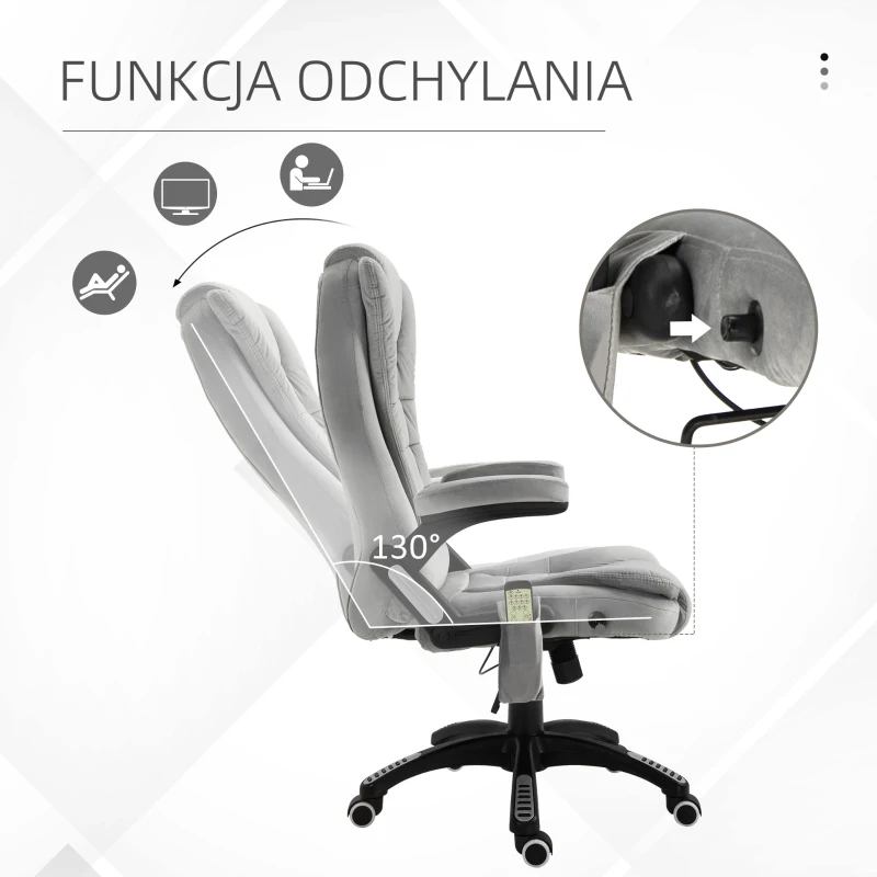 Vinsetto fotel do masażu, krzesło biurowe z funkcją masażu, krzesło do gier, fotel biurowy z regulacją wysokości, ergonomiczne krzesło obrotowe, kółka z PU, kolor szary, 67 x 74 x 107–116 cm krzesło dyrektorskie krzesło obrotowe(m-6)