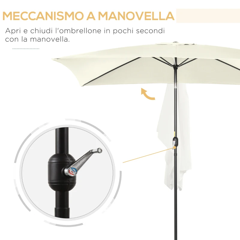 Outsunny Ombrellone 2x3 m Rettangolare, in Alluminio Metallo e Poliestere con Angolo Regolabile, Bianco Crema e Nero