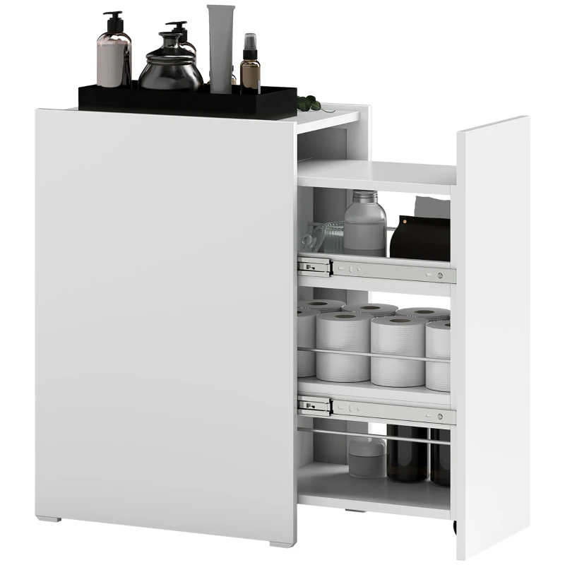 HOMCOM Mueble de Baño Estrecho con Cajón y Ruedas Organizador Independiente con 3 Compartimentos 47x30x66,5 cm Blanco