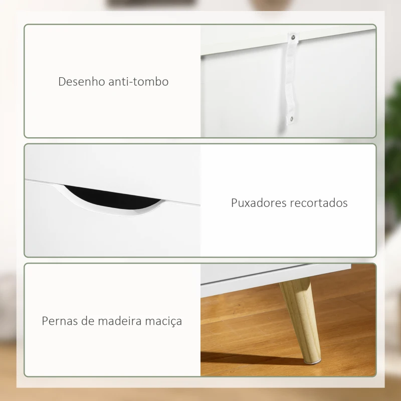 HOMCOM Cómoda com 6 Gavetas e Pés Elevados Cómoda para Dormitório Estilo Moderno Anti-Tombo 120x40x76 cm Branco