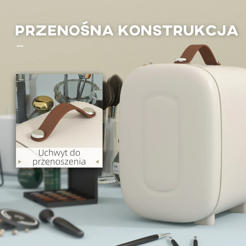 HOMCOM Mini Lodówka Lodówka Beauty Fridge, 4 L Pojemność, 20,3 x 26,3 x 28 cm, Kremowy(m-6)