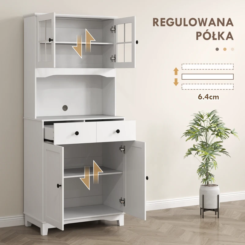 HOMCOM Wolnostojąca Szafka Kuchenna z Blatem dla Mikrofalówki, Ekspresu do Kawy, Szafki z Drzwiami Szklanymi, Biała(m-6)