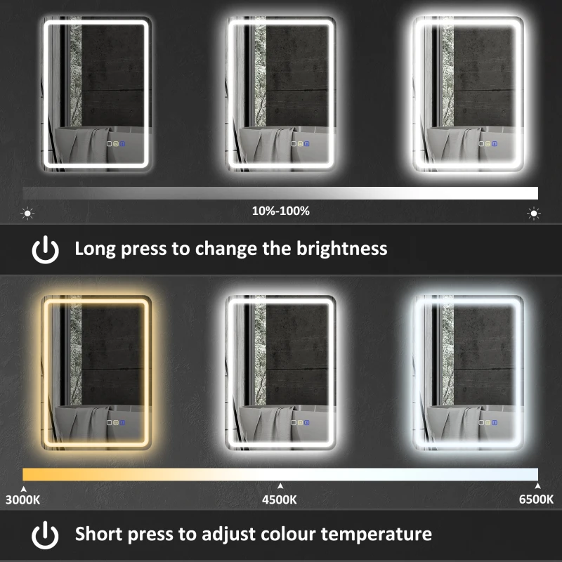 HOMCOM 70 x 50 cm Bluetooth Bathroom Mirror - Silver-Tone