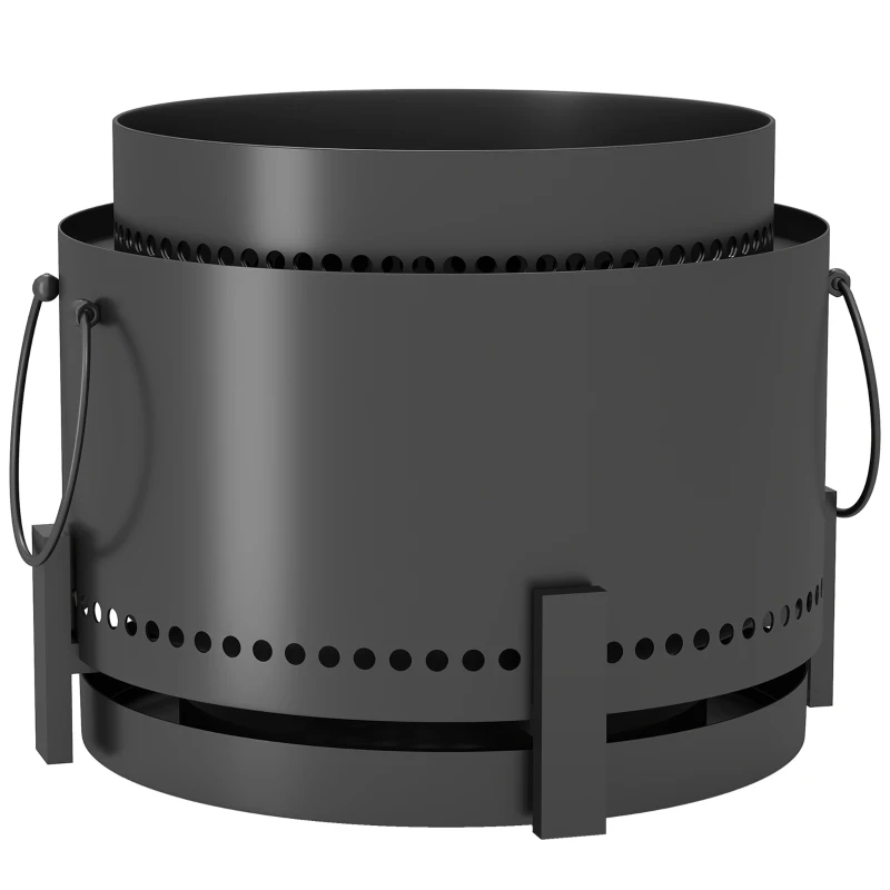 Outsunny Smokeless Fire Pit with Ash Catcher, 37cm Portable Wood Burning Firepit with Poker for Garden Camping Bonfire Party, Metal, Dark Grey