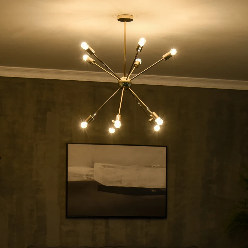 HOMCOM Lámpara Colgante Moderna Tipo Araña Lámpara de Techo de Metal para Salón Dormitorio 65x65x74 cm Dorado