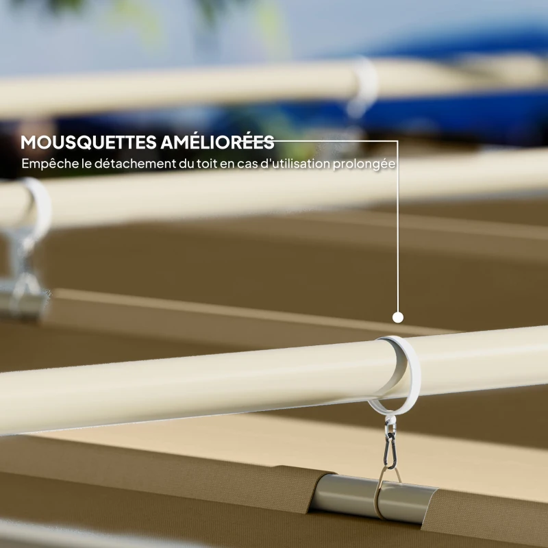 Outsunny Pergola de jardin 3 x 3m avec toit rétractable et fixation magnétique, auvent de protection solaire, UPF30+, kaki