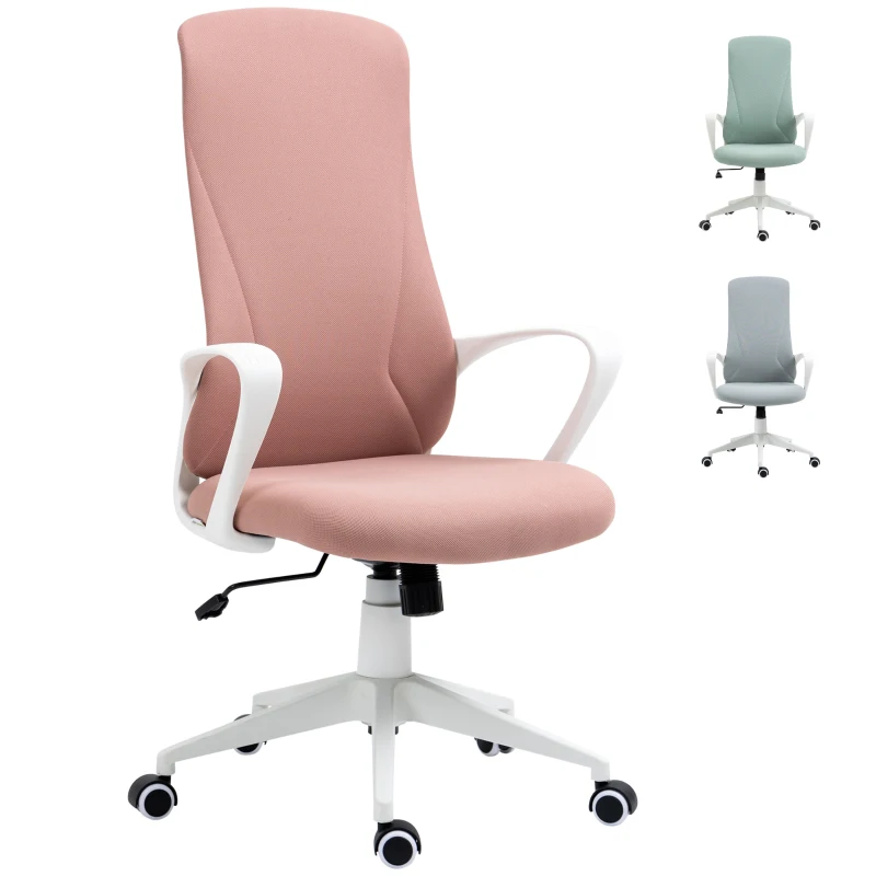 Vinsetto Silla de Oficina Giratoria Altura Ajustable con Reposabrazos Función de Basculante Respaldo Alto 62x56x110-119,5cm Rosa
