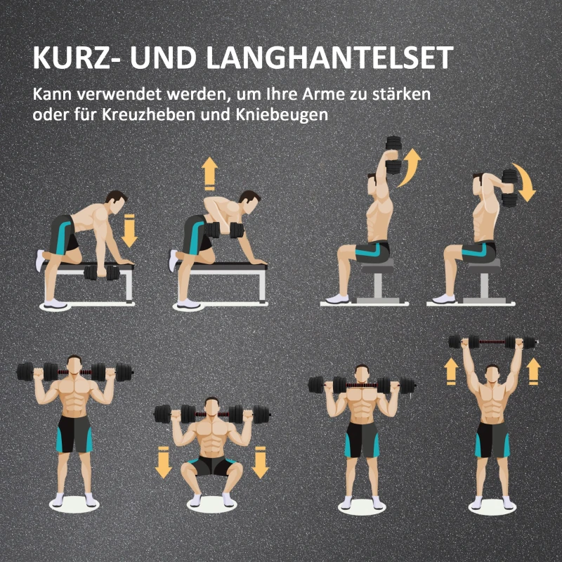 HOMCOM 2 in 1 Hanteln Set 30 kg verstellbare Kurzhantel & Langhantel professionell Dumbbell Krafttraining Schwarz