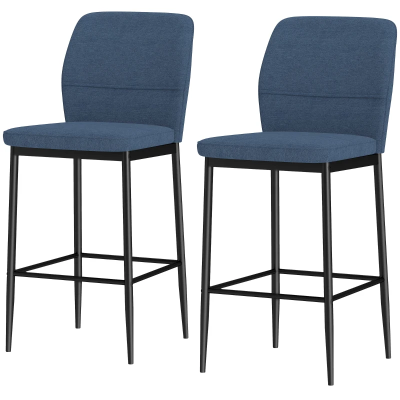 HOMCOM Conjunto de 2 Bancos de Bar Bancos Altos de Cozinha com Encosto e Apoio para os Pés Estofados em Veludo 41x52x97 cm Azul