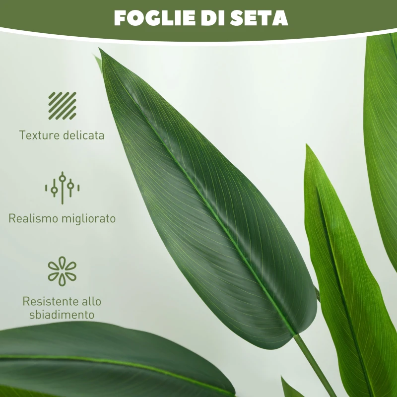 HOMCOM Pianta Artificiale Verde di Uccello del Paradiso da 20 Foglie di 140 cm con Vaso, in PE, PEVA e PP
