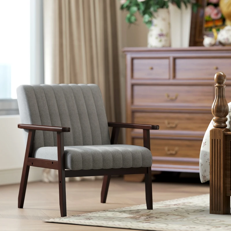 HOMCOM Poltroncina da Camera Moderna Imbottita in Tessuto e Legno con Cuciture Tubolari, Grigio