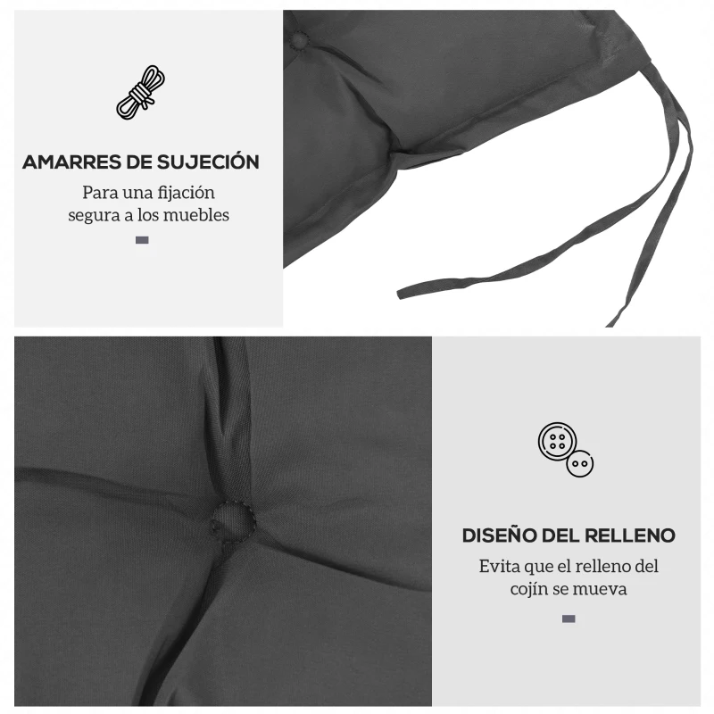 Outsunny Cojín para Banco de Jardín Acolchado con Cuerdas de Sujeción y Relleno Grueso para Exterior e Interior 100x40x10 cm Gris