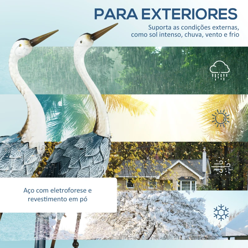 Outsunny Conjunto de 2 Peças Estátuas de Jardim de Cegonha em Aço Esculturas para Exteriores Decoração de Relvado Patio 26x15x74 cm Azul