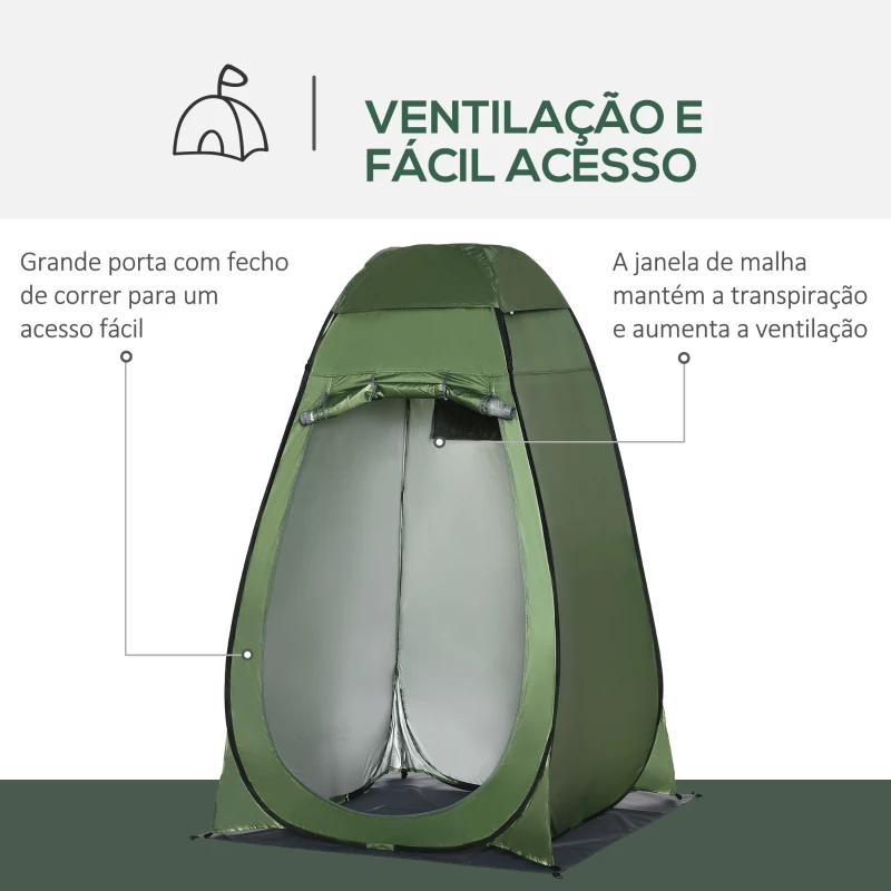 Outsunny Tenda de Duche Tenda de Privacidade Portátil com 1 Gancho Bolso Bolsa de Transporte e UV20+ 126x124x189 cm Verde
