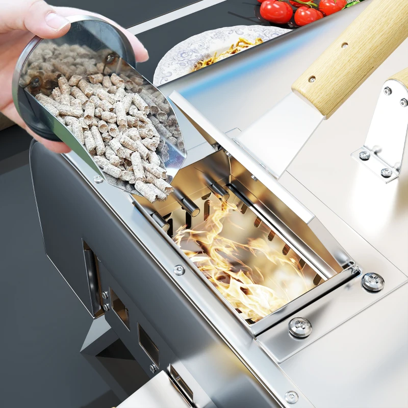 Outsunny Mini Forno a Lenha para Pizza com Pedra Refratária e Pá em Aço Inoxidável com Pés Dobráveis e Pegas 79x36x75 cm Prata