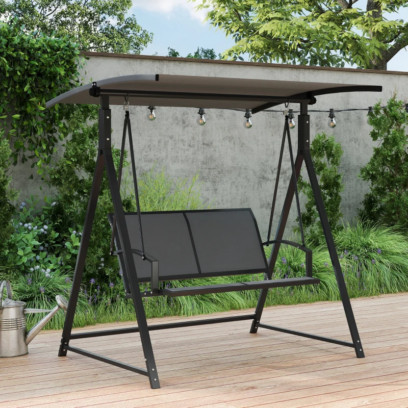 Outsunny Baloiço de Jardim de 2 Lugares com Toldo Ajustável 90° Proteção UV 30+ e Estrutura Triangular 160x112x162 cm Cinzento Escuro