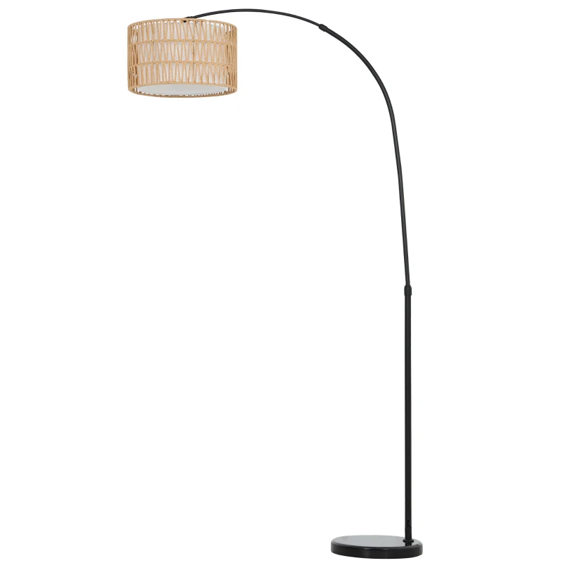 HOMCOM Stehlampe mit Hanfseil-Schirm, höhenverstellbar, Fußschalter, Metall, Schwarz