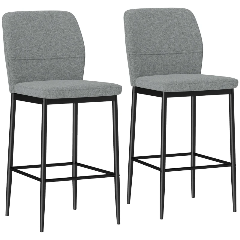 HOMCOM Conjunto de 2 Bancos de Bar Bancos Altos de Cozinha com Encosto e Apoio para os Pés Estofados em Veludo 41x52x97 cm Cinza
