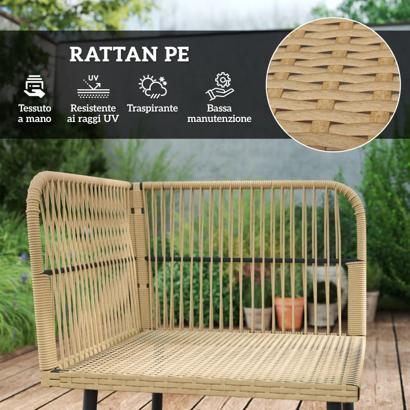 Outsunny Salotto da Giardino in Rattan 2 Divanetti e Poltrona Angolare con Cuscini, Tavolino in Vetro, Colore Legno