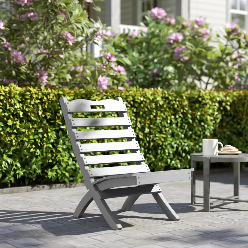 Outsunny Cadeira de Jardim em Madeira com Desenho de Ripas e Encosto Inclinado Carga 120 kg 78x48x76 cm Cinzento
