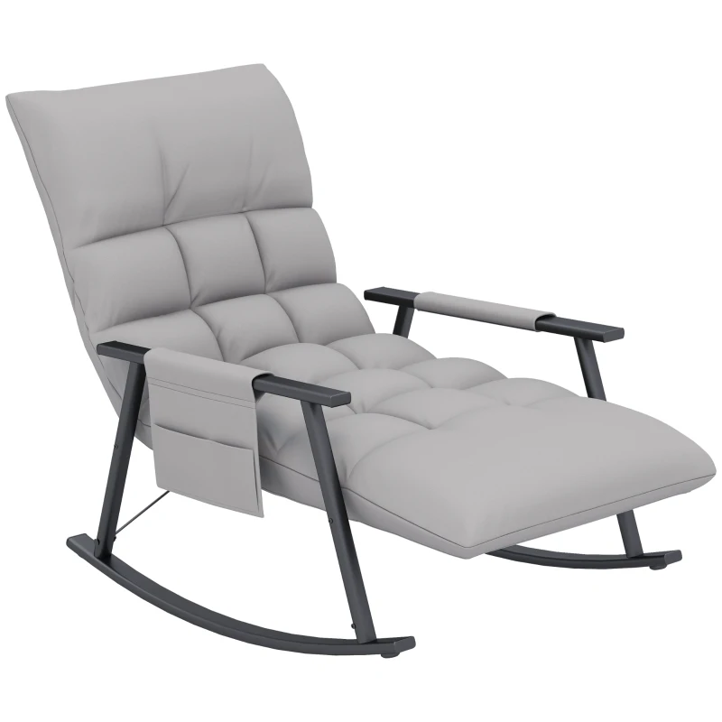 HOMCOM Poltrona Baloiço com Encosto e Apoio para os Pés Ajustáveis e Estofada em Microfibra com Bolso para Sala 60x134x70 cm Cinzento