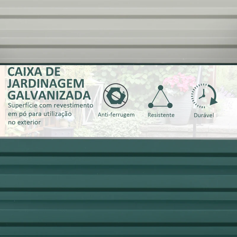 Outsunny Caixa de Cultivo de Exterior Grande e Retangular de Aço Galvanizado para Cultivar  com Base Aberta 120x120x30 cm Verde