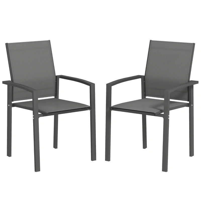 Outsunny Conjunto de 2 Cadeiras de Jardim Empilháveis com Tecido Transpirável e Estrutura em Aço 56x58x89 cm Cinzento Escuro