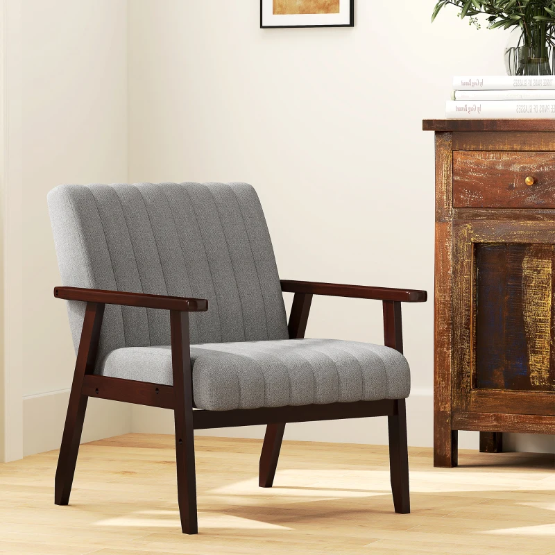 HOMCOM Mid Century Accent Chair, with Wooden Legs - Grey