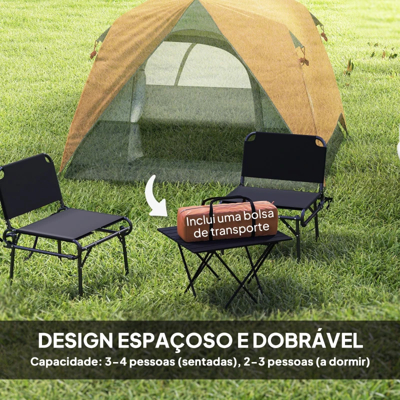 Outsunny Tenda de Campismo para  2-3 Pessoas Dobrável com Bolsa de Transporte 200x200x135 cm Laranja e Cinza