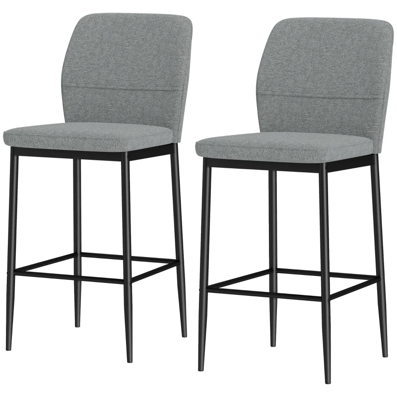 HOMCOM Conjunto de 2 Bancos de Bar Bancos Altos de Cozinha com Encosto e Apoio para os Pés Estofados em Veludo 41x52x97 cm Cinza