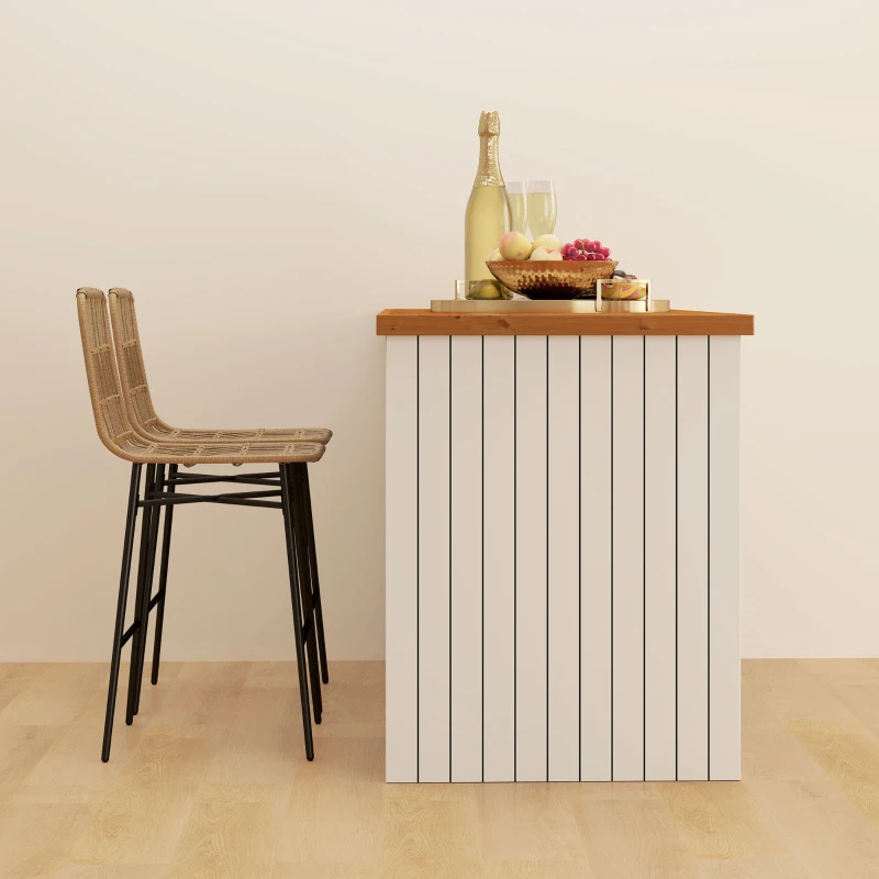 HOMCOM Conjunto de 2 Bancos Altos de Cozinha Bancos de Bar com Encosto e Assento em Vime Sintético 43x56x101 cm Marrom Claro